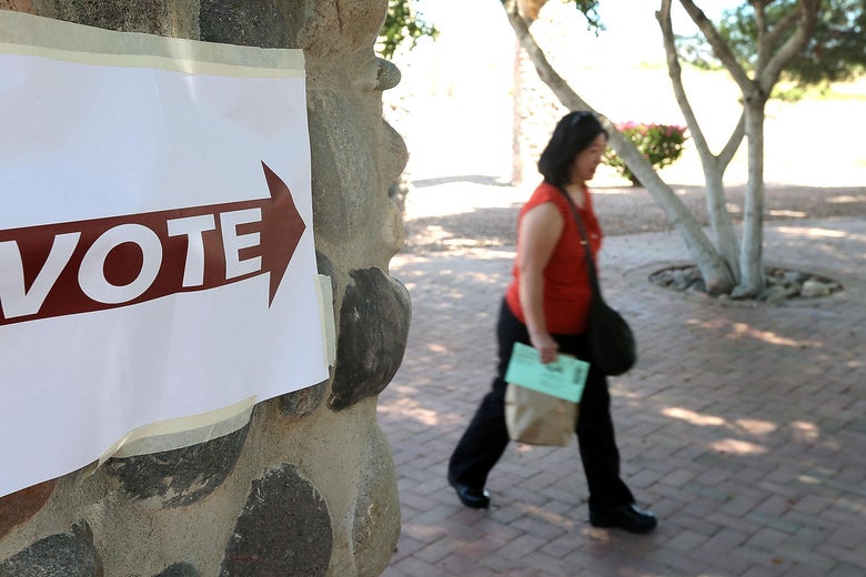 Arizona voters make their way to a polling place.